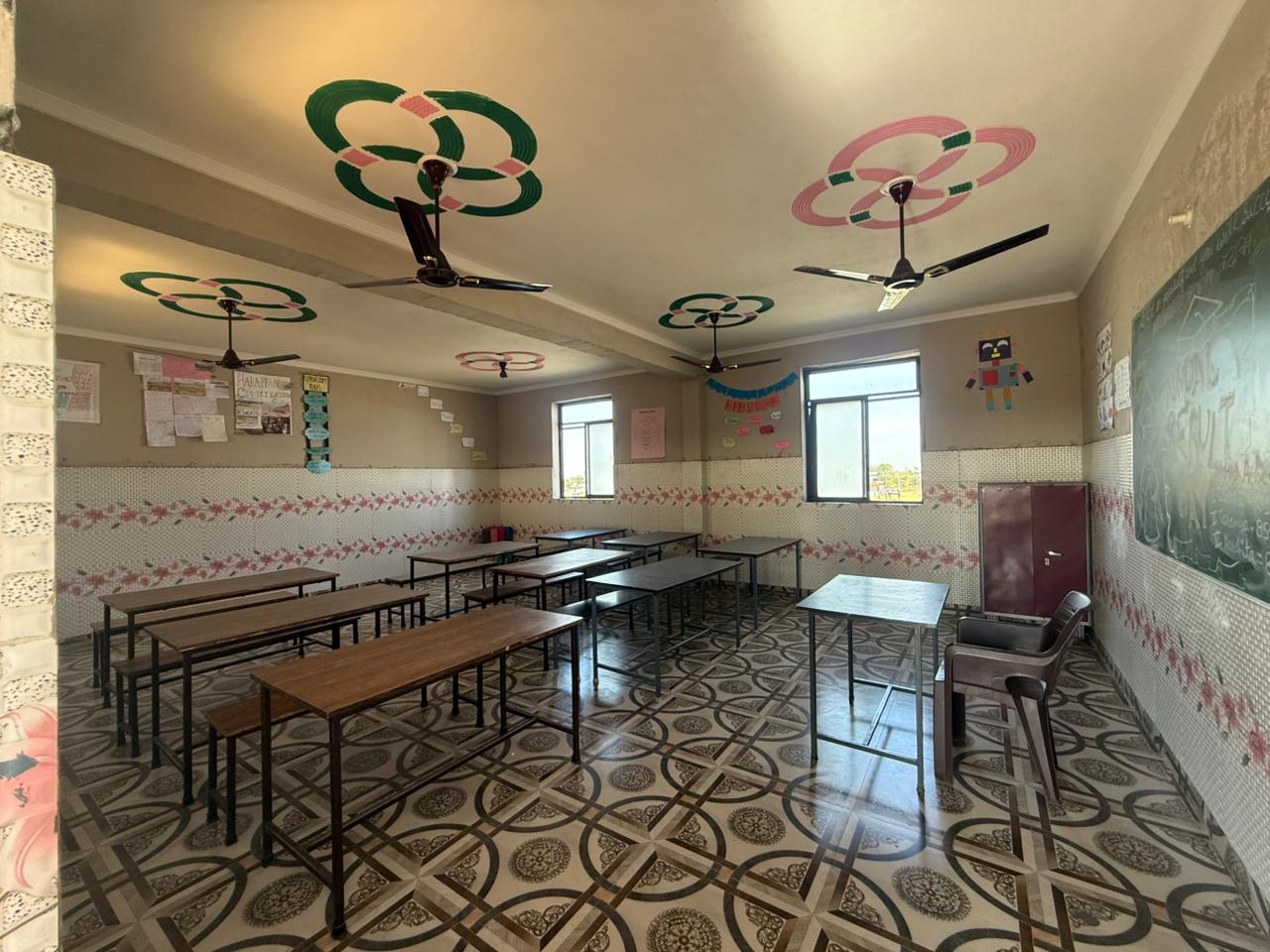 Classroom view showing educational charts for a holistic environment