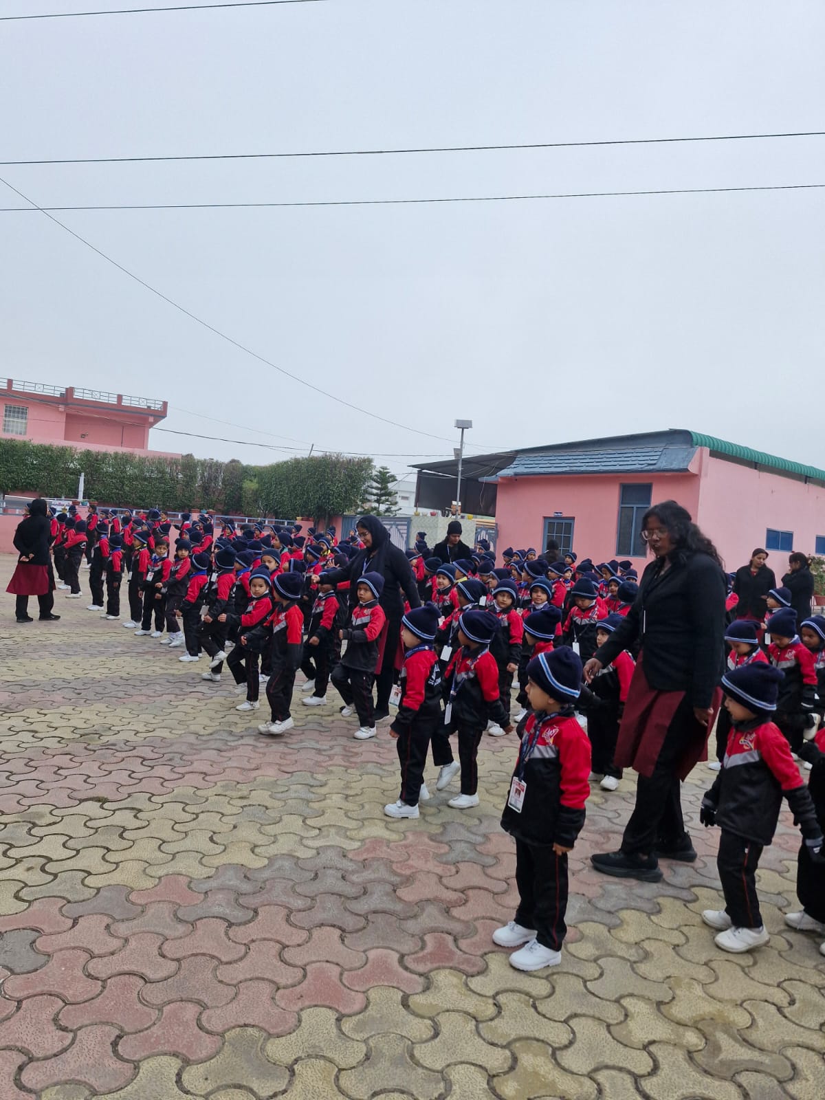 Students engaged in morning physical training drills